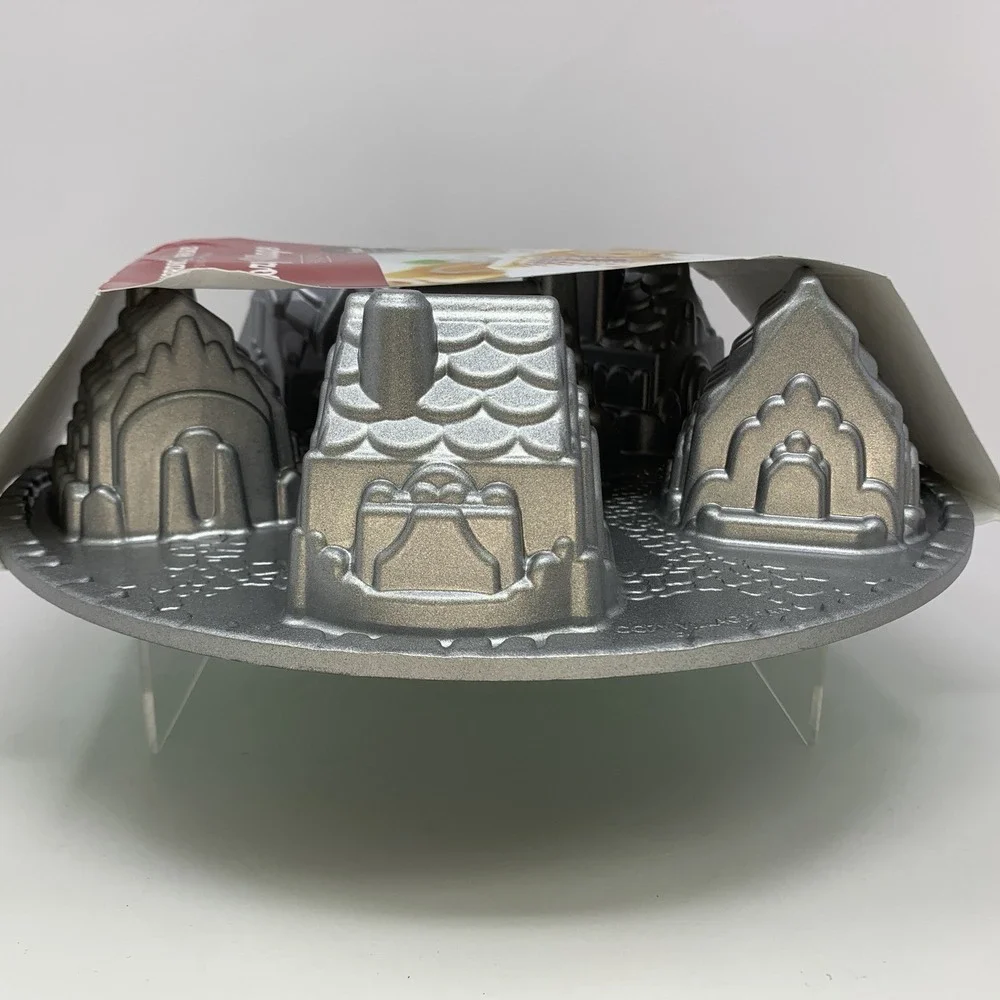 Nordic Ware Cozy Village Gingerbread House Christmas Village Cake Pan, Silver